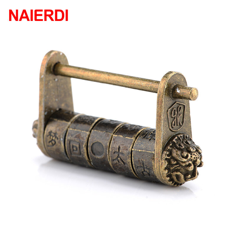 NAIERDI 4 Tipo de aleación de Zinc de chino Vintage bronce antiguo Retro combinación con contraseña de bloqueo caja de joyería candado hardware