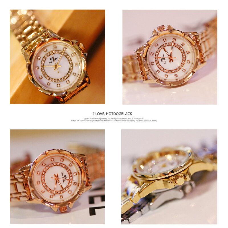 BS FashionWomen zegarek luksusowej marki panie wzrosła złoty diament sukienka zegarki kobieca sukienka zegar dziewczyny prezent Relojes Relogio Feminino