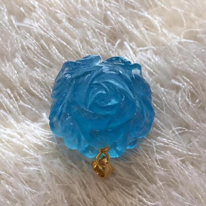ธรรมชาติสีฟ้า Aquamarine ดอกไม้ใสจี้ผู้หญิงแกะสลัก Rare 23X22X12มม.Aquamarine บราซิลลูกปัดแฟชั่นสร้อยคอ AAAAA