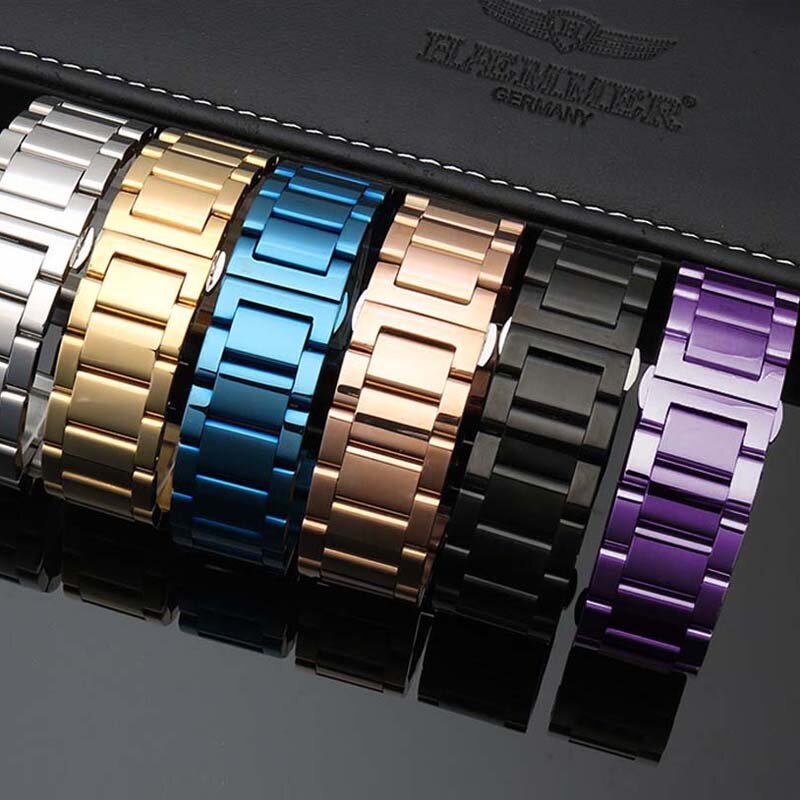Bracelets de montre en acier inoxydable, solide, en métal, pour Samsung S3 16mm 18mm 20mm 22mm 46mm 42mm