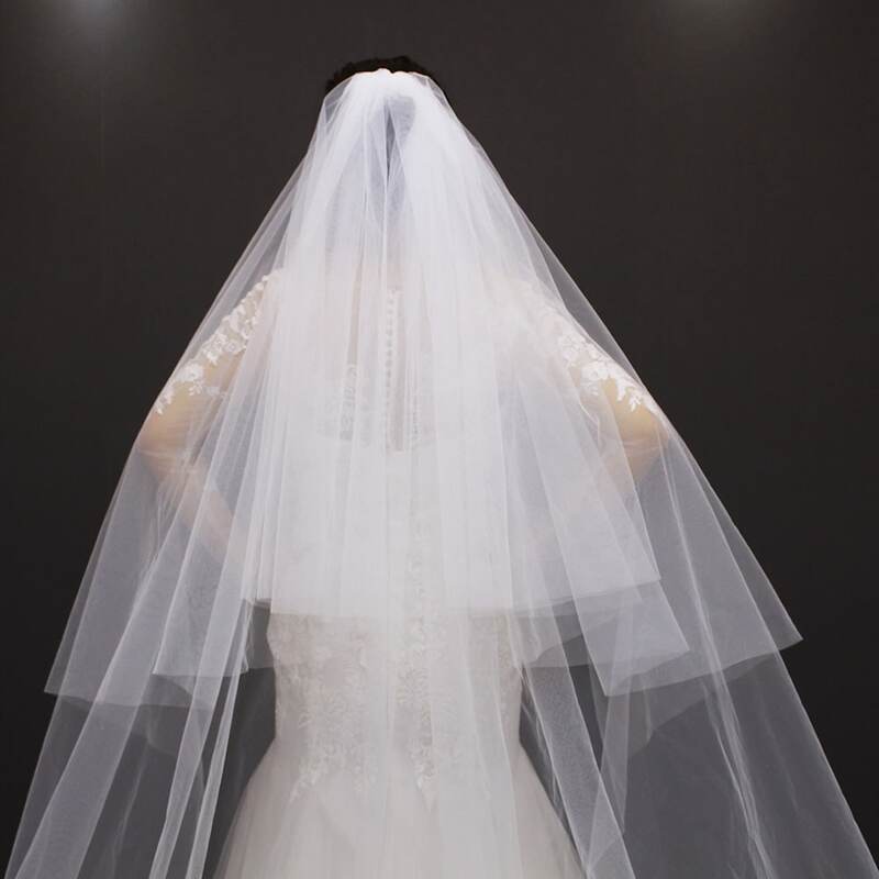 Velos de novia – voile de mariage Long blanc et ivoire, 3 mètres, 2T, paillettes scintillantes, bord en dentelle