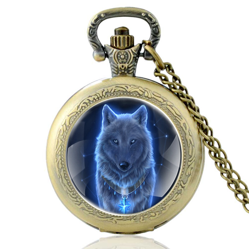 Новая мода Винтаж бронзовый таинственный волк кварцевые карманные часы ретро для мужчин женщин волк кулон ожерелье антикварные украшения