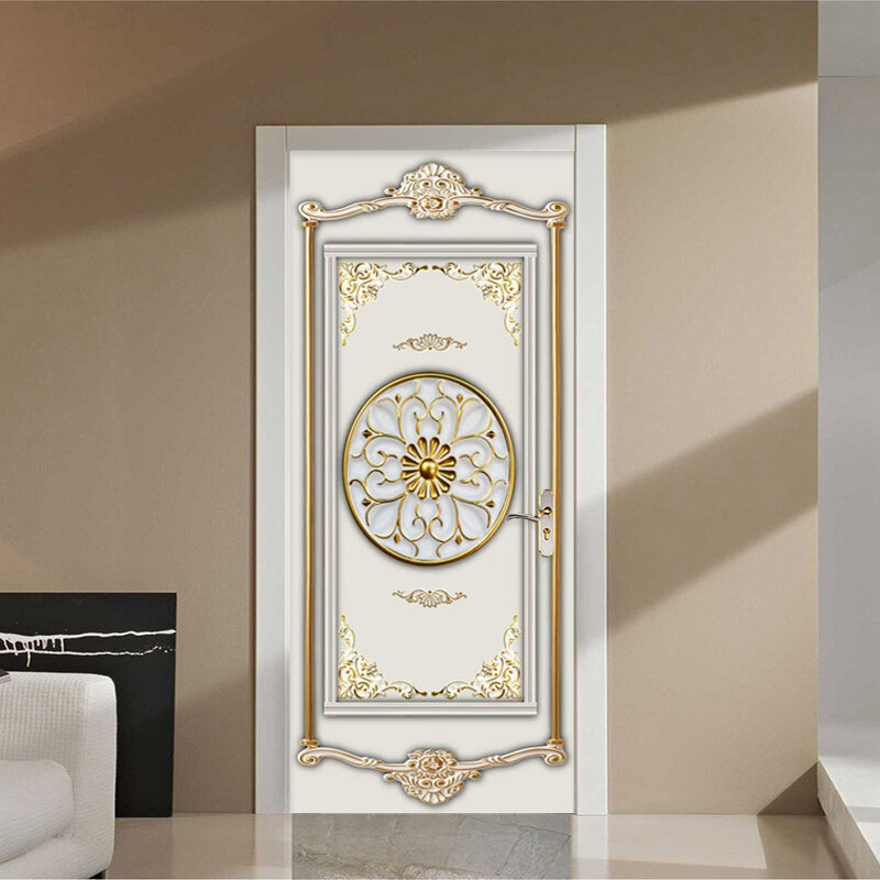 Foto Tapete 3D Stereo Gold Gips Muster Wandmalereien Wohnzimmer Schlafzimmer Luxus Tür Aufkleber PVC Selbst-Klebstoff Wasserdicht Decor