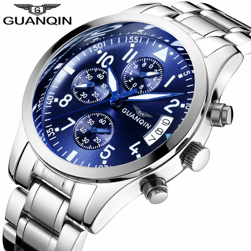 Guanqin novo esporte relógios de luxo multifunções relógio quartzo masculino cronógrafo calendário luminoso relógio masculino aço relogio masculino