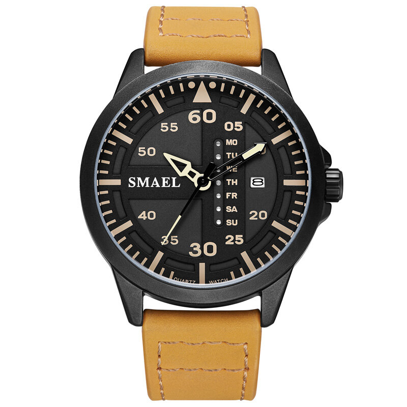 SMAEL-Reloj de pulsera con movimiento de cuero para Hombre, cronógrafo informal, resistente al agua, de marca superior