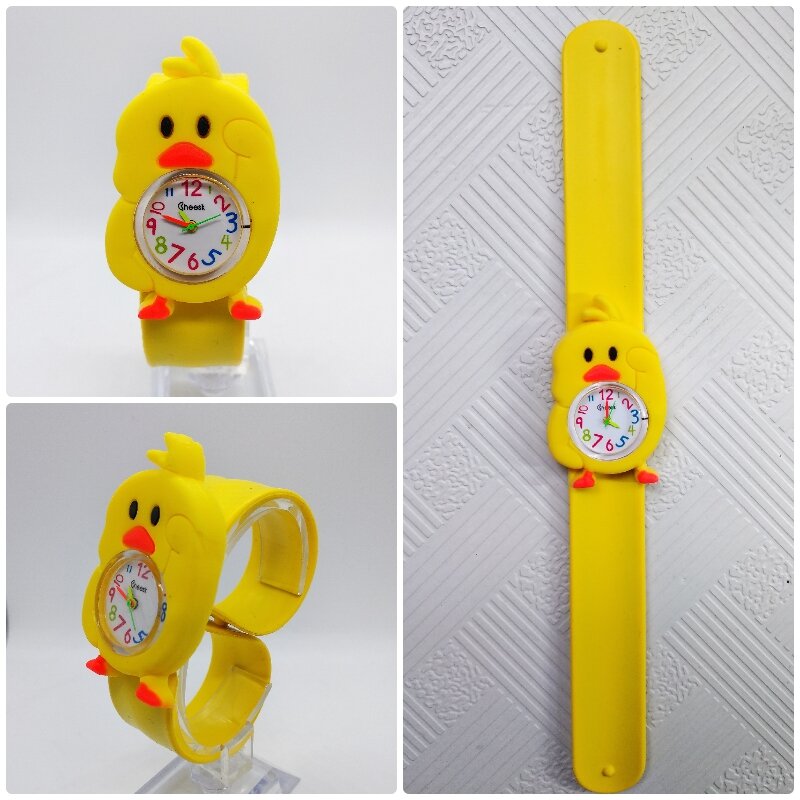 แฟชั่นนาฬิกาเด็กสัตว์เล็กไก่สีเหลืองน่ารักเด็กนาฬิกาเด็กควอตซ์กันน้ำนาฬิกาสำหรับสาวขอ...