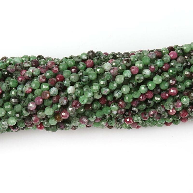 2mm 3mm Natural Green Epidote Red Ruby Zoisite Round Faceted Gemstone Beads DIY Accessories for Jewelry Necklace Bracelet Making
