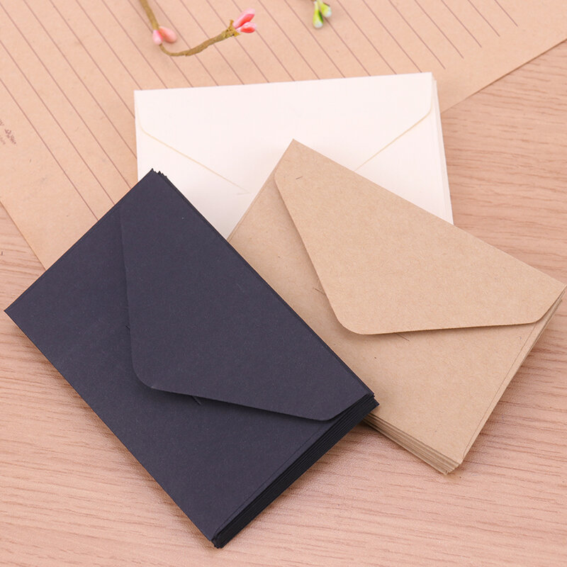 Minisobres de papel clásicos y lisos, conjunto de sobres pequeños de color blanco, negro y kraft, con ventana, para invitación boda o regalo, 20 unidades
