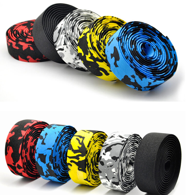 1 Pair Road Bike Bicycle Handlebar tape Camouflage Cycling Handle Belt Cork Wrap with Bar Plugs