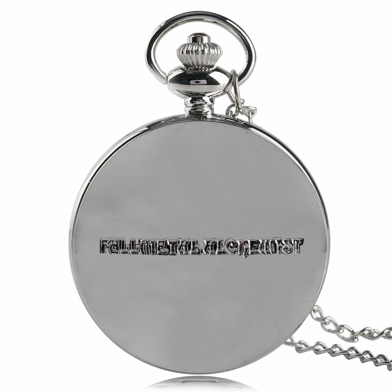 Kieszonkowy Retro srebrny kwarcowy zegarek kieszonkowy mężczyźni moda japońskie Anime Fullmetal Alchemist naszyjnik Fob zegarki prezent dla dzieci na zegar