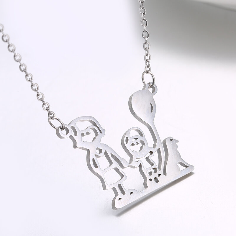 MYLONGINGCHARM Customize Family Members Necklace Personalised Jewerly Necklace Cutout Mom Little Boy and Cute Dog Charms D0015