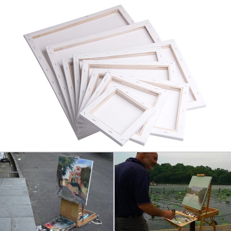 Lienzo de arte cuadrado blanco en blanco, marco de tablero de madera para pintura al óleo acrílica imprimada