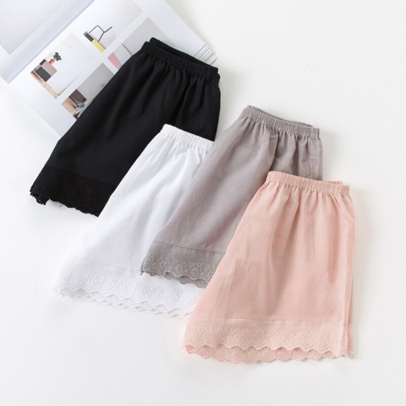 Pantalones cortos de encaje de algodón para mujer, cómodos pantalones cortos de Color liso, informales, transpirables y ligeros de verano