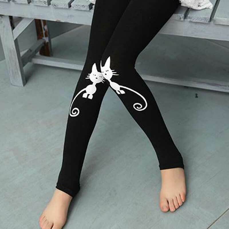Leggings élastiques de printemps pour les filles,imprimé chat style dessin animé, idéal comme pantalon de danse,