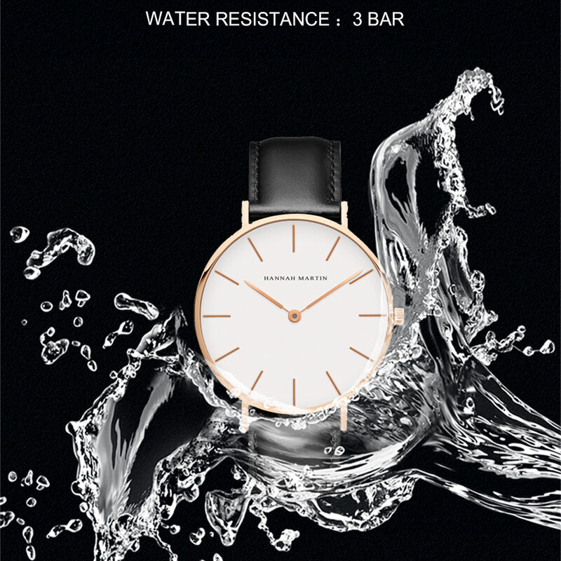 Hannah martin relógio feminino de couro 2018, relógio feminino, pulseira preta, à prova d'água, orologi feminino