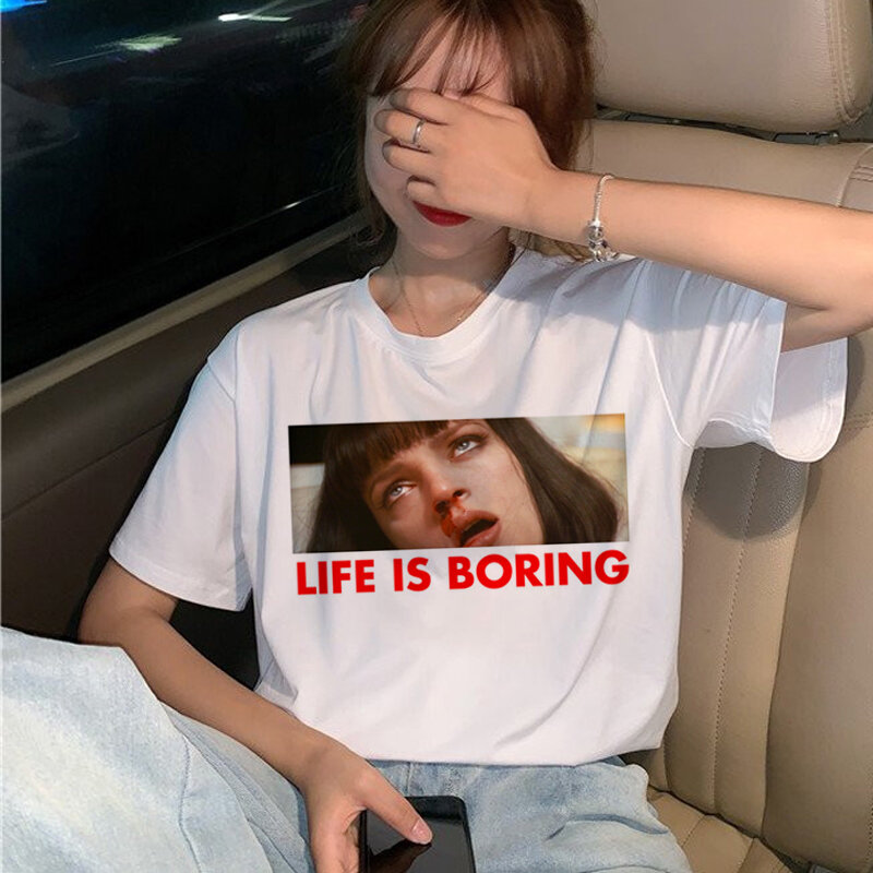 Nowy pulp fiction Movie T Shirt kobiety Harajuku Ullzang 90s koreański t-shirt estetyczny zabawny t-shirt z nadrukiem koszulki graficzne kobieta