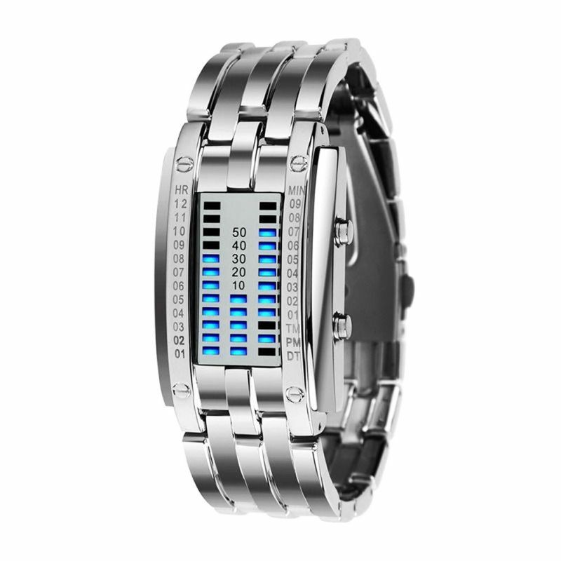 Uhr Männer Frauen Zukunft Technologie Binary Schwarz Edelstahl Datum Digitale LED Armband Sport Uhren