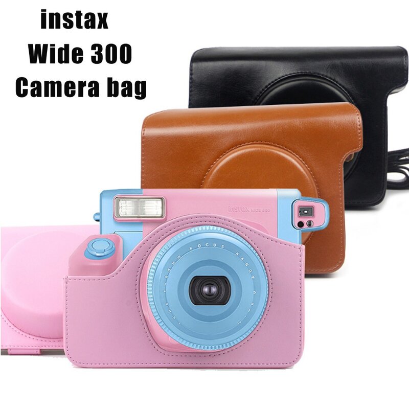 Bolsa de couro pu para câmera fujifilm instax, proteção, bolsa de ombro e alça para câmera instax larga 300