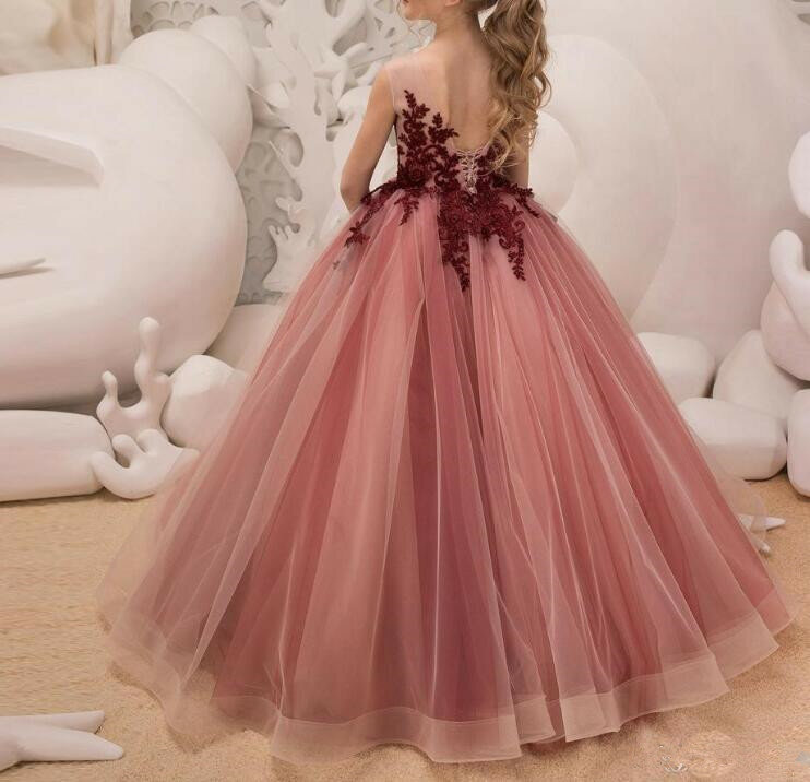 2019 nowy Jewel aplikacja bez rękawów piętro długość suknia śliczne małe sukienki dziecięce kwiat sukienki dla dziewczynek