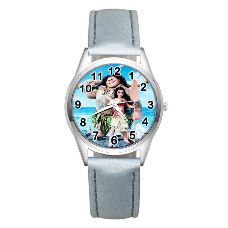 Детские часы в стиле Моаны с рисунком, кварцевые наручные часы с кожаным ремешком для девочек и студентов, JC41