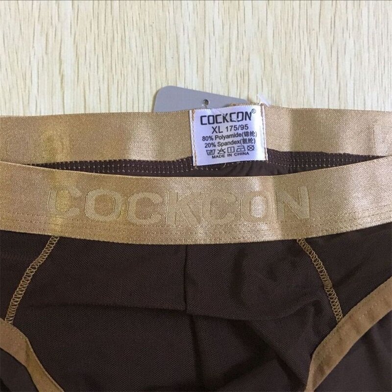 Ropa interior de marca Cockcon para hombre, ropa interior transparente, Sexy, para hombre, calzoncillos de malla, ropa interior de Spandex, bragas de lencería Gay