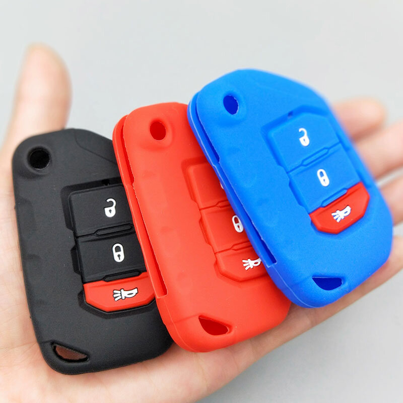 Capa de chave de carro de borracha de silicone, capa, escudo de suporte para jeep wrangler jl 2018 2019 3 botões flip remoto de proteção, capa