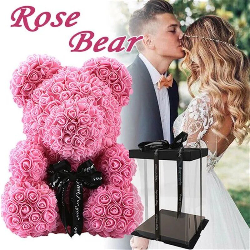 Bunga Buatan 40Cm Rose Bear Pacar Ulang Tahun Natal Hadiah Hari Valentine Hadiah Ulang Tahun untuk Pesta Pernikahan
