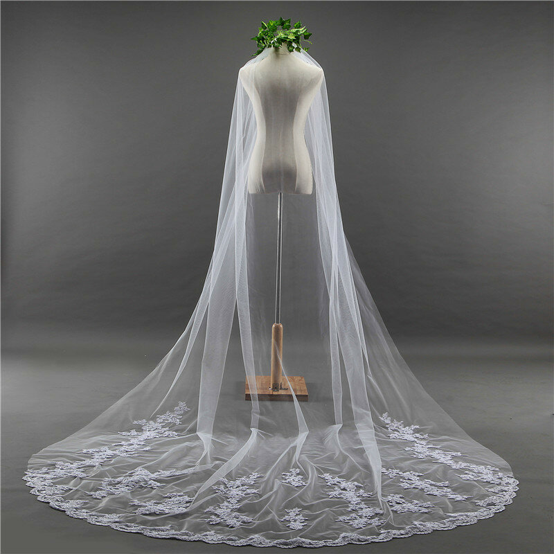 طرحة زفاف من الدانتيل الأبيض بطول 3 أمتار ، طرحة زفاف من التول بحافة مزخرفة ، QA1292 ، نمط جديد 2019