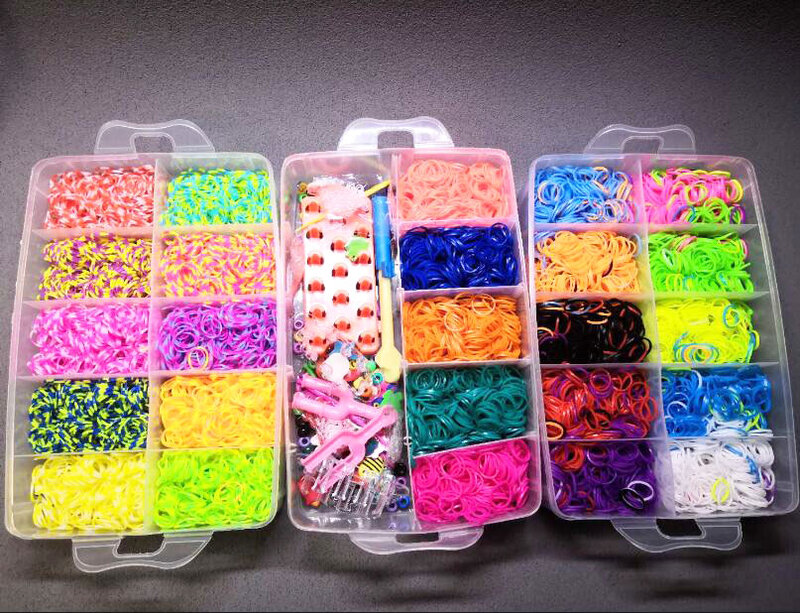 15000 Uds banda de goma arcoíris DIY juguete artesanal con máquina de tejer elástico juegos de brazaletes cinta tejida encantos de figuras arte artesanal