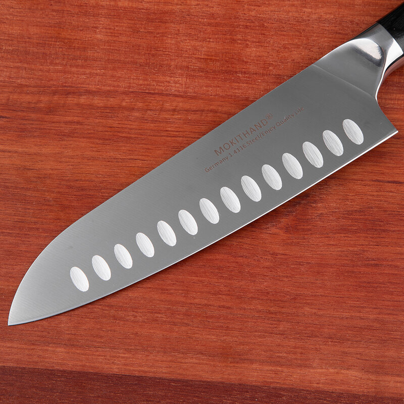 Mokithand-سكاكين مطبخ الشيف اليابانية ، 7 بوصات ، Santoku ، فولاذ عالي الكربون 1.4116 ، احترافي ، مع خشب باكا