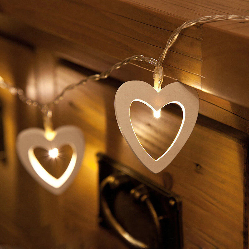 หัวใจรูปไฟLed Stringกลางแจ้งคริสต์มาสFairy String Lightตกแต่งงานแต่งงานสีขาวอบอุ่นโลหะLoveหัวใจ
