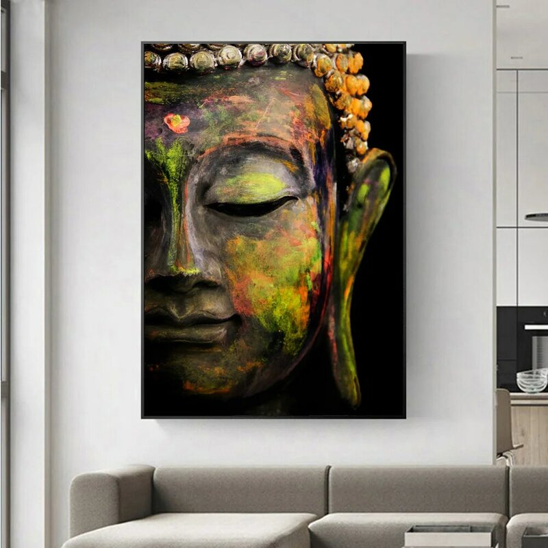 Buda parede quadros em tela posters e cópias moderno colorido cabeça de buda pinturas na parede arte da lona impressão para casa decoração