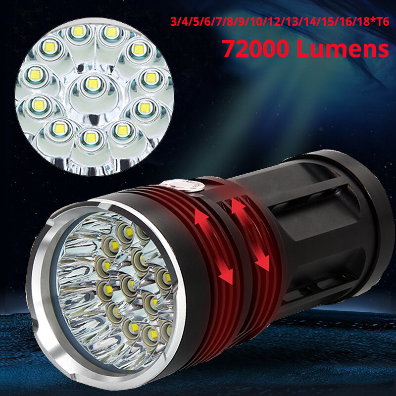 Lampe de poche la plus puissante à lumière LED 3 à 18 x T6, torche tactique, 3Modes, lampe Portable 4x18650