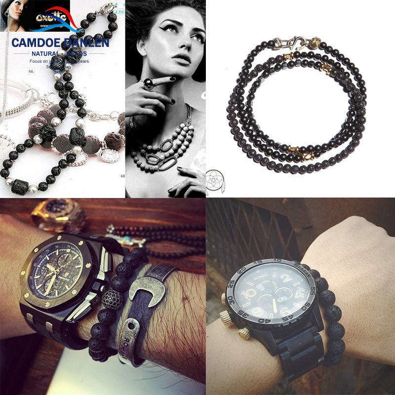 Perles libres de charme en pierre volcanique noire, accessoires de mode en perles à breloques pour la fabrication de bracelets de charmes, ensemble de 4 6 8 10 12 14 16 et 18mm