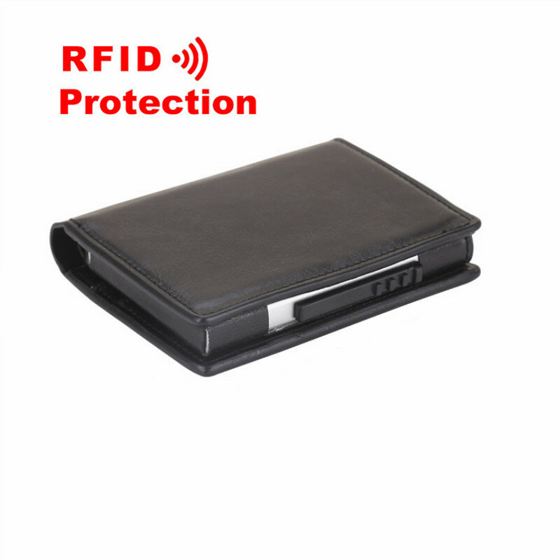 อลูมิเนียมกระเป๋าสตางค์ PU หนัง ID บัตรเครดิต RFID ป้องกัน Mini Slim กระเป๋าสตางค์จระเข้งูกรณีบัตรเครด...