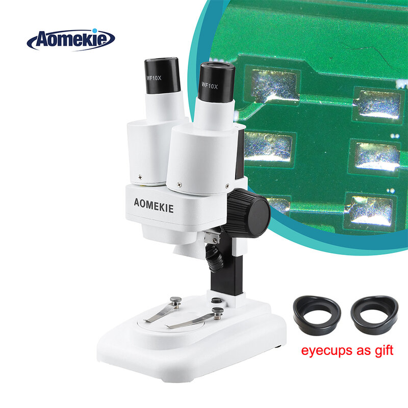 AOMEKIE 20X Stereo Microscope Binocular dengan LED UNTUK PCB Solder Alat Perbaikan Ponsel Slide Mineral Menonton Microscopio
