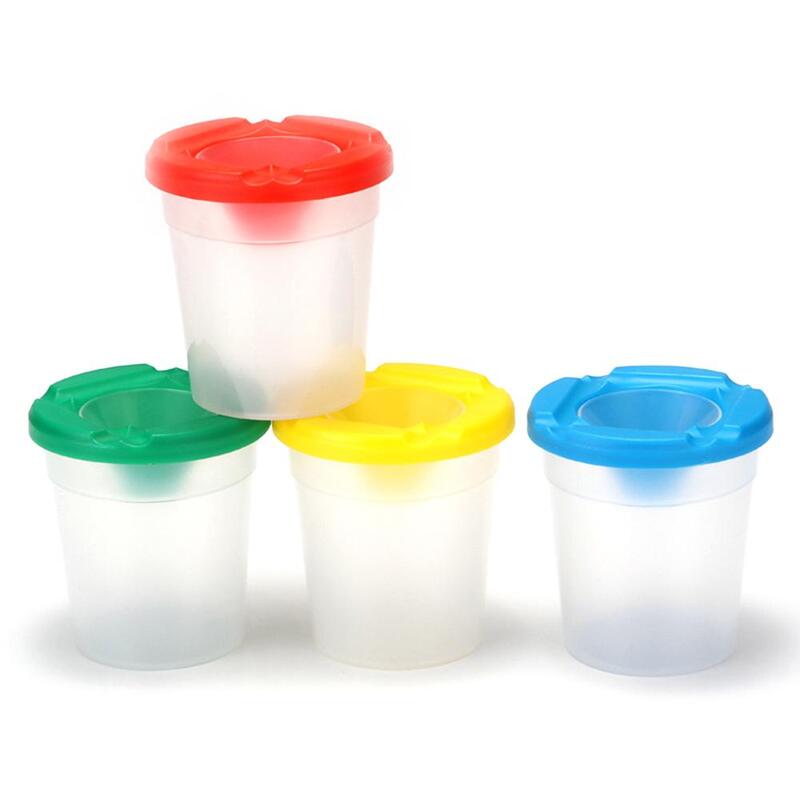 4 Kleuren Spill-Proof Verf Canists Met Caps En 4 Onderdelen Kleuren Assorti Kinderen Penselen Set