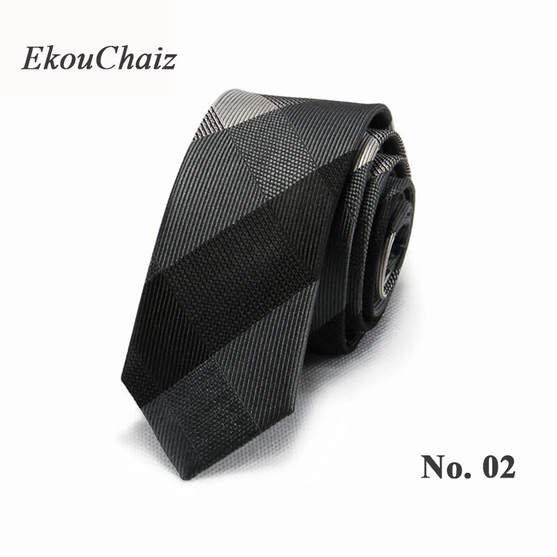 Gravatas de seda masculinas de alta qualidade, gravatas de pescoço finos para homens, cores sólidas, preto e cinza, xadrez, roupas de luxo para festas