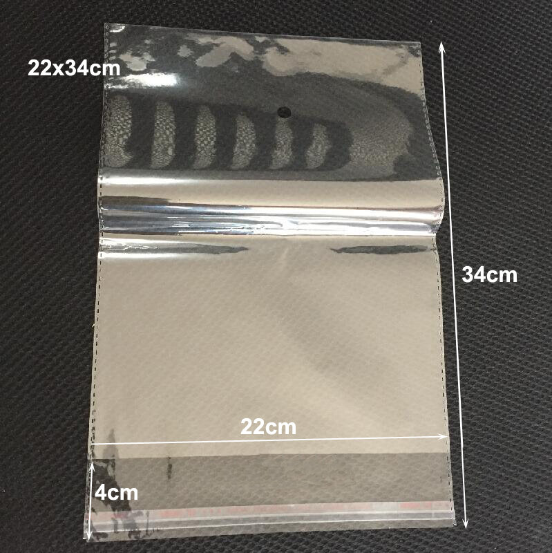 Bolsas de plástico autoadhesivas transparentes de gran tamaño, 200 unids/lote de 20x34, 22x34, 24x34, 26x34cm