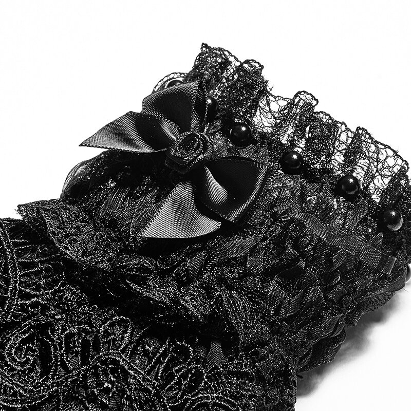 Перчатки женские кружевные, черные, с бантом, в готическом стиле