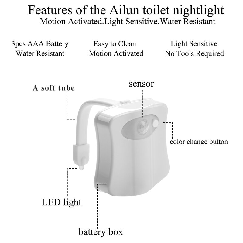 1/2PC 8/16 Warna Berubah Lampu LED Cahaya Tubuh Washingroom Gerak Mangkuk Toilet Lampu Malam Diaktifkan On/Off Lampu Sensor Kursi