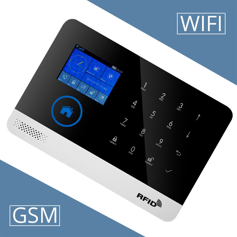 Sem fio tuya app sim gsm casa rfid assaltante segurança lcd toque teclado wifi gsm sistema de alarme sensor kit russo, voz espanhola