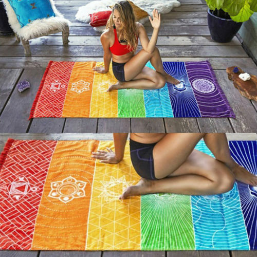 ฤดูร้อนผนัง Mandala Tapestry Rainbow STRIPES ทุ่งหญ้าโยคะชายหาดกระเป๋าสี่เหลี่ยม