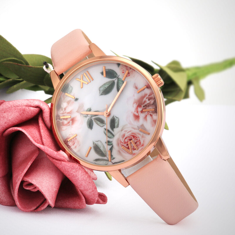 Reloj con esfera de flor rosa para mujer, reloj con movimiento japonés, Correa rosa, diseño de moda, regalo de boda