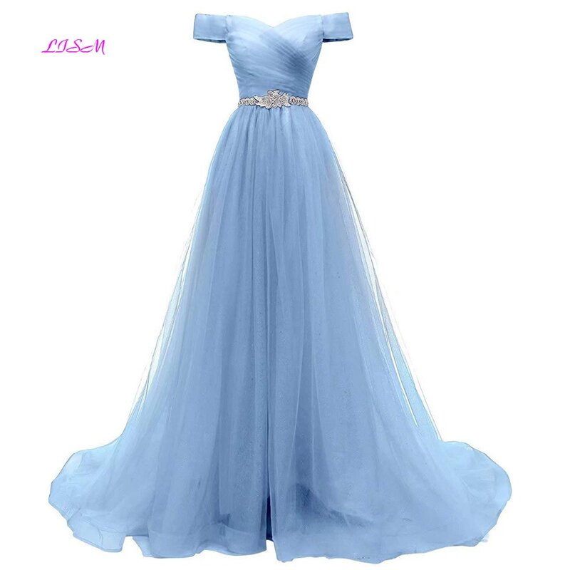 สีแดง A-Line Tulle ปิดชุดไหล่อย่างเป็นทางการชุดราตรีลูกปัดแขนกุด Tulle ชุดพรรคยาว2021 Custom Made