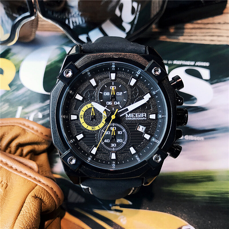 Megir relógio masculino de quartzo, novo relógio militar esportivo fashion casual à prova d'água, 2018