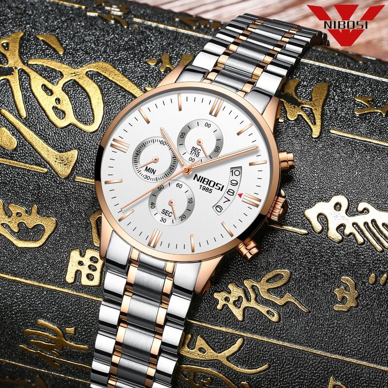 Nibosi marca de luxo relógio do esporte dos homens relógio de quartzo masculino completo aço inoxidável militar relógio de pulso relogio masculino montre homme
