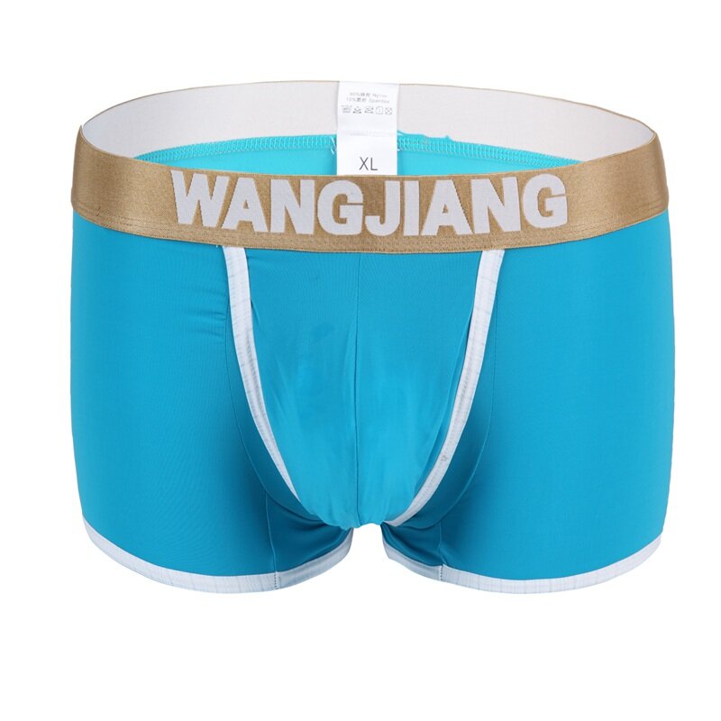 Cueca boxer masculina wangjiang e, cueca boxer transparente com buraco na frente, roupa de baixo para homens