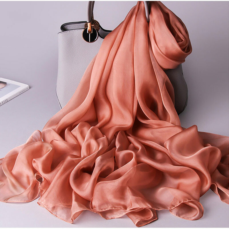 Lenço feminino de chiffon de seda 100%, lenço de seda natural de chiffon artesanal, bufandas, echarpe fina de verão, 180x110cm