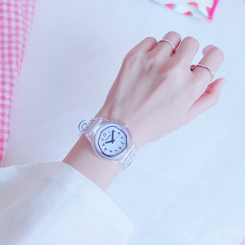 Relógio feminino de quartzo com pulseira de silicone, relógio adorável com design grafite, de marca da moda ulzzang, presente para garotas, 2021